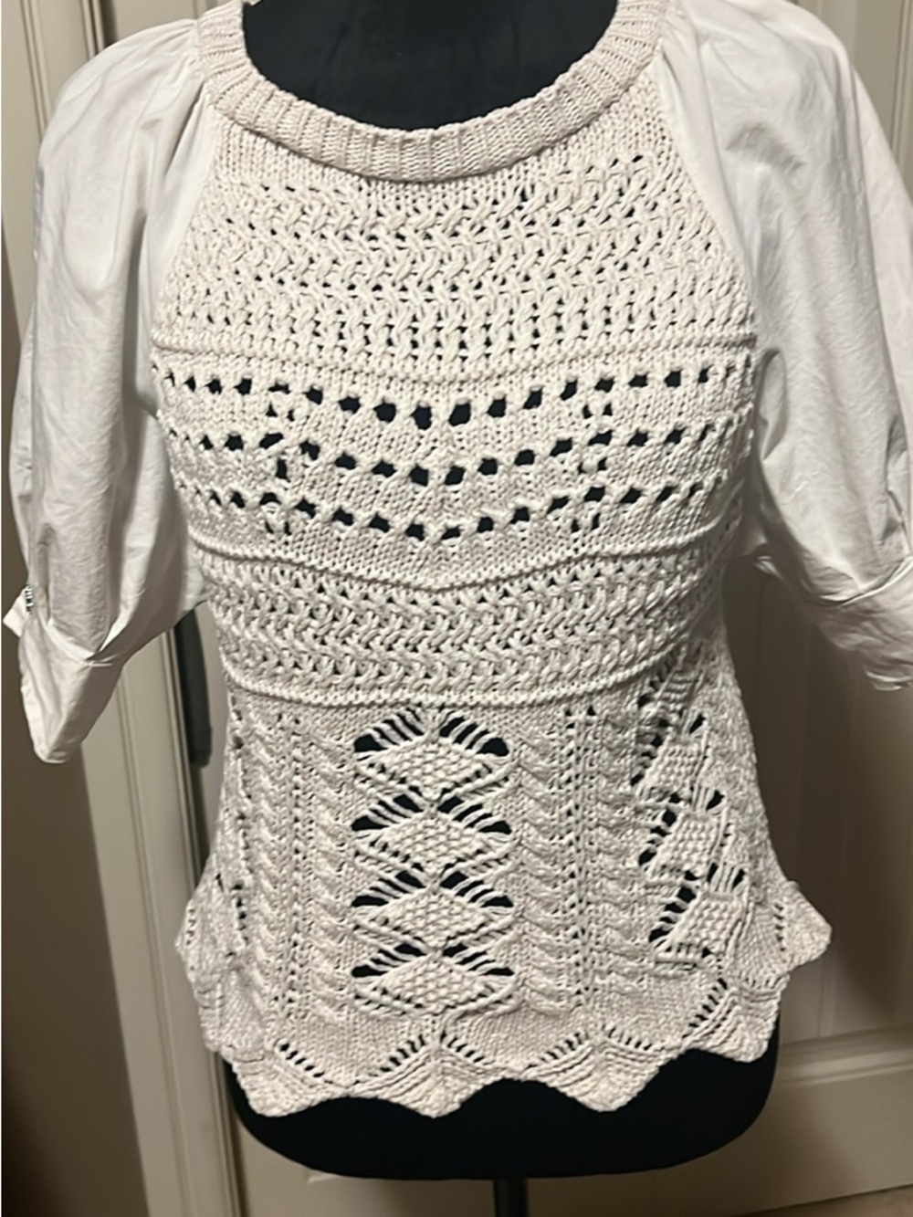 Zara Cream Crochet Knit Peplum Tunic Top